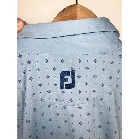 FootJoy FJ Golf Shirt Light Blue Patterned Embroidered Logo Polo Mens Size M - Picture 9 of 10
